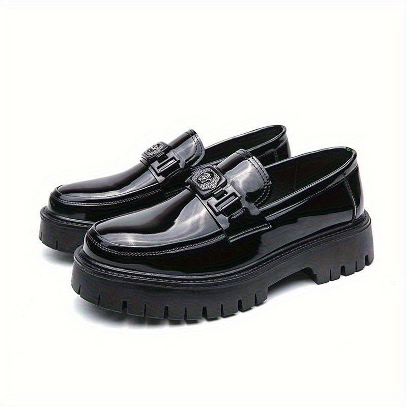 Men' S Black Soft Thick Sole Thick Heel Loafers Fashionable Tassel Business Casual Formal Work Shoes Anti Slip Protruding Ear Sole Slip Sleeve Penny Loafers