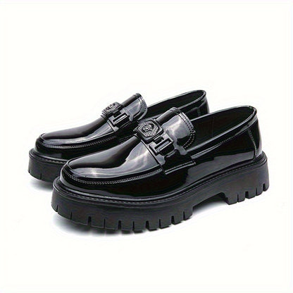 Men' S Black Soft Thick Sole Thick Heel Loafers Fashionable Tassel Business Casual Formal Work Shoes Anti Slip Protruding Ear Sole Slip Sleeve Penny Loafers