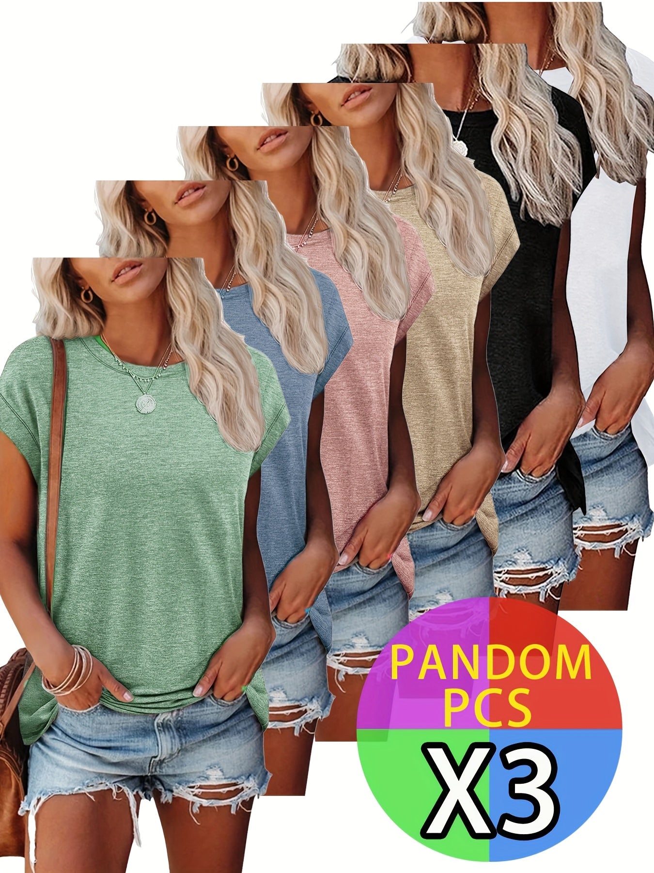 3pcs Women's Fashion Casual Tops Summer Women's Clothing Spring Autumn T-shirt Business Casual 2025, Suitable for All Seasons