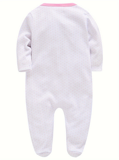 3pcs Baby Girl Cute Pink 1pc Jumpsuit Soft Long Sleeve Footed Romper Cartoon Bunny Rabbit Floral Print Newborn Girls' Overall Bodysuits Outfit Clothes for Infant Girl 0-12 Months, Perfect for Outdoor