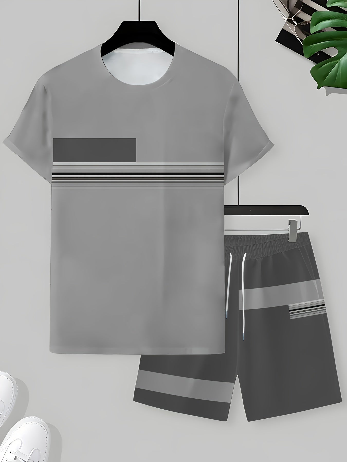 [3D Printing 2pcs Set] Summer 3D Printed Men'S Breathable Comfortable Outdoor Casual Short-Sleeve Crew Neck T-Shirt And Shorts Adult Set