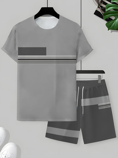 [3D Printing 2pcs Set] Summer 3D Printed Men'S Breathable Comfortable Outdoor Casual Short-Sleeve Crew Neck T-Shirt And Shorts Adult Set