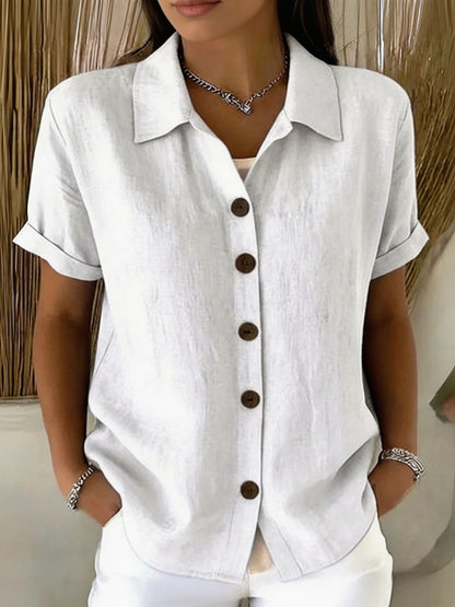 [Casual Loose Fit Blouse] Women's Collared Short Sleeve Button Shirt Casual Loose Fit Fashion Blouse for Ladies Spring Summer Daily Wear Office Work Vacation Beach Streetwear Weekend Holiday Travel Outfit Trendy Female Casual Attire Casual Tops