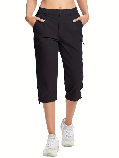 Women'S Summer Hiking Capri Pants - Lightweight, Quick Dry, Stretchy, Zipper Pockets, Adjustable Waist & Cuffs For Outdoor Travel, Hiking, Camping, Fishing, Casual Wear Long Shorts