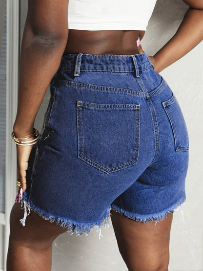 Women'S Fashionable Denim Shorts Summer High Waisted Dressy Irregular Botton Short Jeans