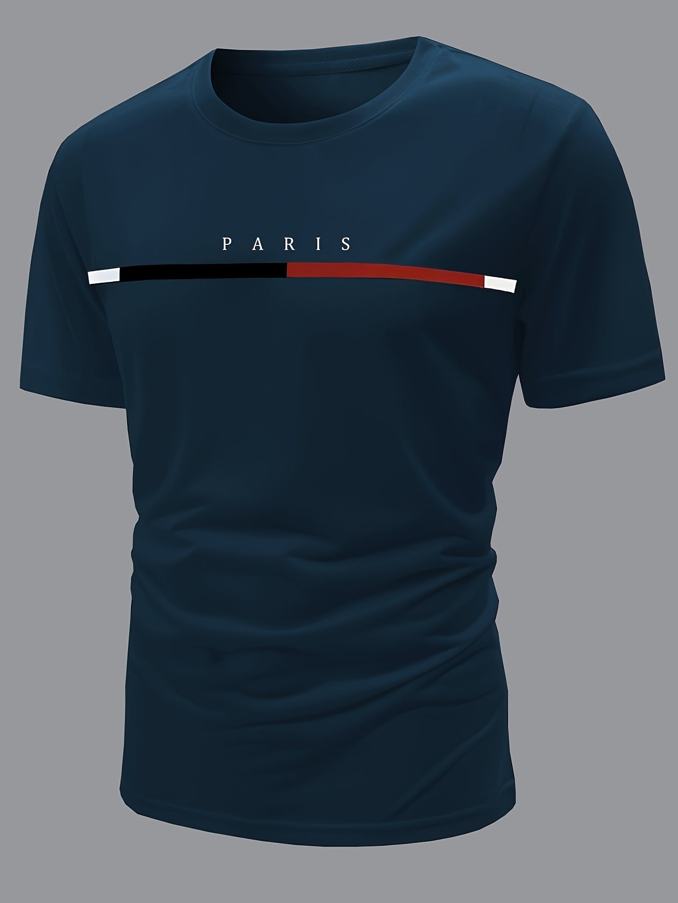 4pcs Men's 'Paris' Printed T-Shirts: Short-Sleeve Crew Neck T-Shirts, Stylish Stripe Design, Soft, Breathable, Quick-Dry Fabric - Sweat-Wicking for Sports, Everyday Home Wear, Great Value Casual Daily Tops, Men's Novelty Pajamas Men's Novelty Pajamas