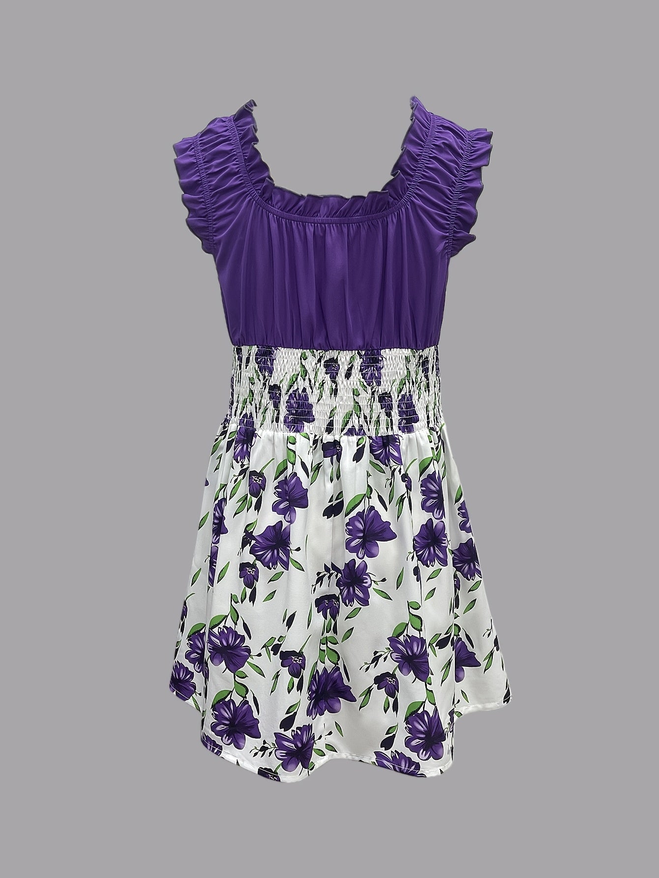 Attractive Honey-Themed Fashion, Charming Floral Mini Dress for Women, Featuring a Round Neckline And No Cuffs, Perfect for Summer Outings, Beach Days, Garden Dates, Anniversary Surprises, And As a Delightful Gift