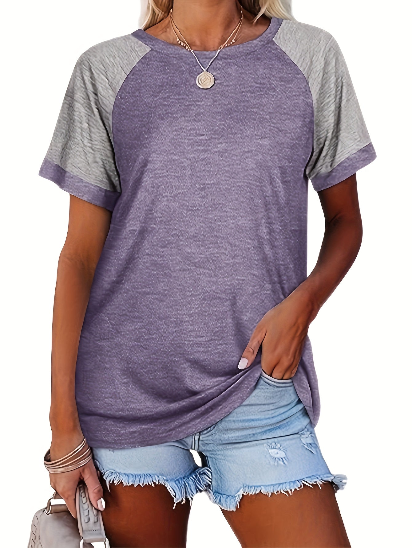 Three-piece Set 2025 European And American Fashion Women'S Short Sleeved T-shirt Casual Color Matching Top Short-sleeved T-shirt