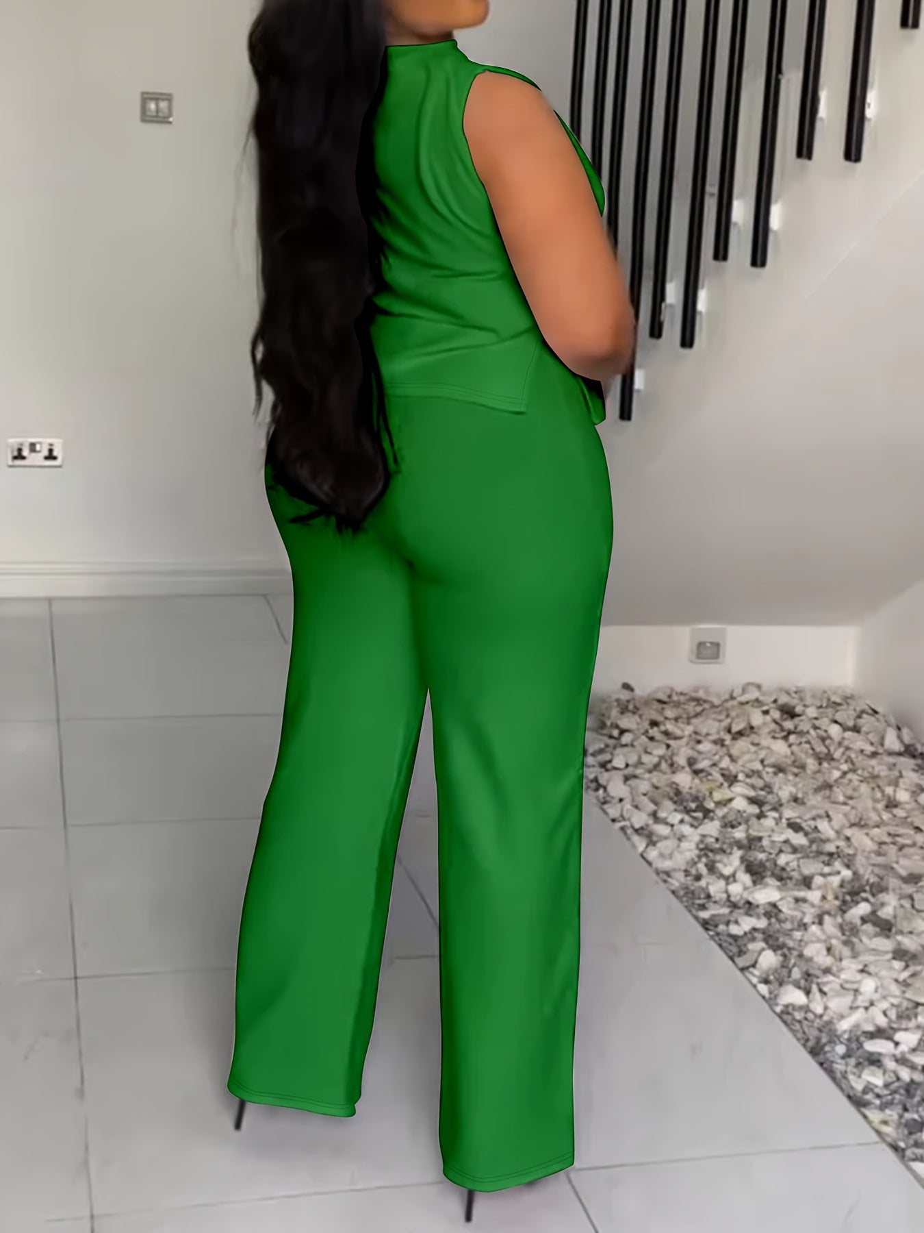Women's Green Polyester Sleeveless Wide-Leg Pants - product view 16