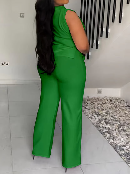 Women's Green Polyester Sleeveless Wide-Leg Pants - product view 16