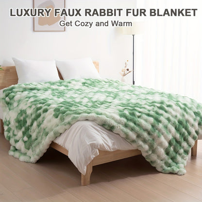 3D Faux Rabbit Fur Fleece Blanket - Double-Sided All-Season Throw