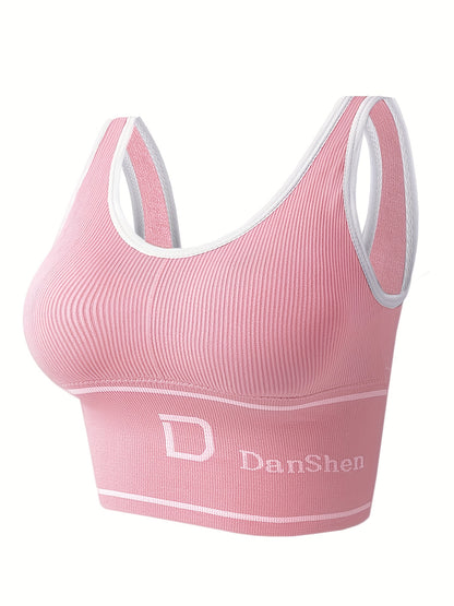 1pc EssElegance Plus-Size Push-Up High-Impact Wireless Sports Bra - Cross-Back Seamless Design with Removable Pads, Breathable Compression for Yoga, Running & Training