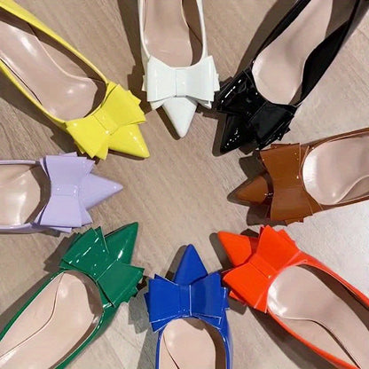 [Elegant High Heels] Single Shoe Temperament Versatile Four Season Bow Light Mouth Solid Color Mid Heel Elegant High Heels, Women Shoes