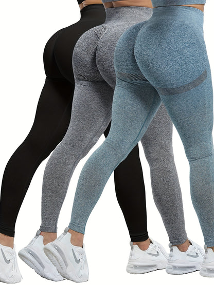 3pcs Women Seamless Soft Sports Leggings, High Waisted Workout Gym Yoga Pants, Women's Activewear