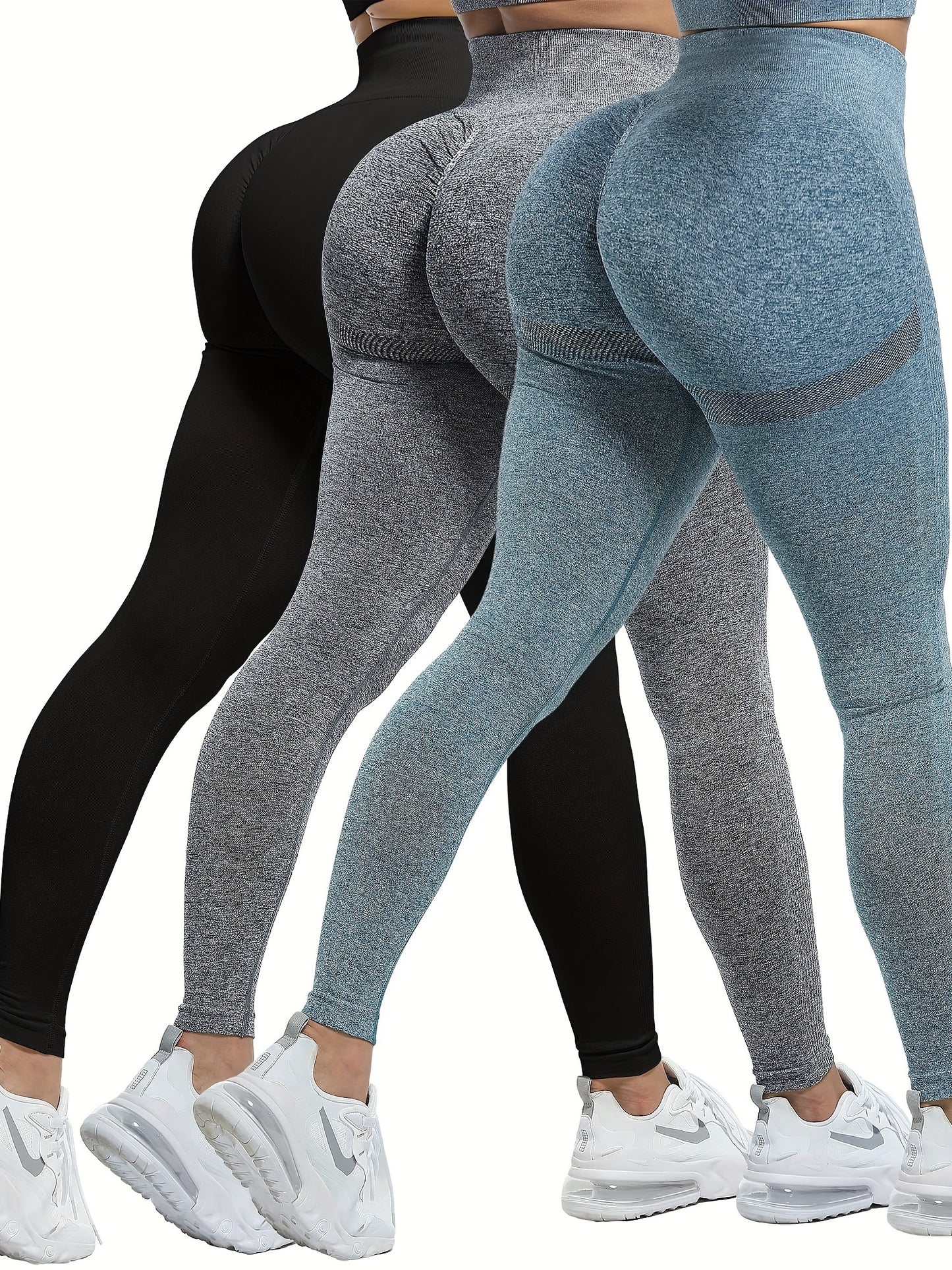 3pcs Women Seamless Soft Sports Leggings, High Waisted Workout Gym Yoga Pants, Women's Activewear