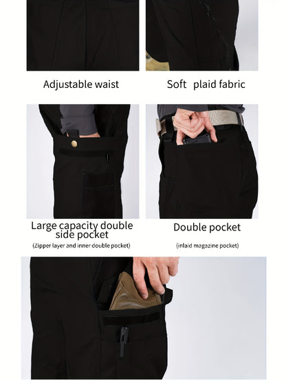 2pcs Set, Men'S Outdoor Cargo Pants, Multi-Functional Pockets, Lightweight, Ripstop, Durable Work Pants, for Camping Hiking Fishing, Suitable for Spring Summer And Autumn Seasons