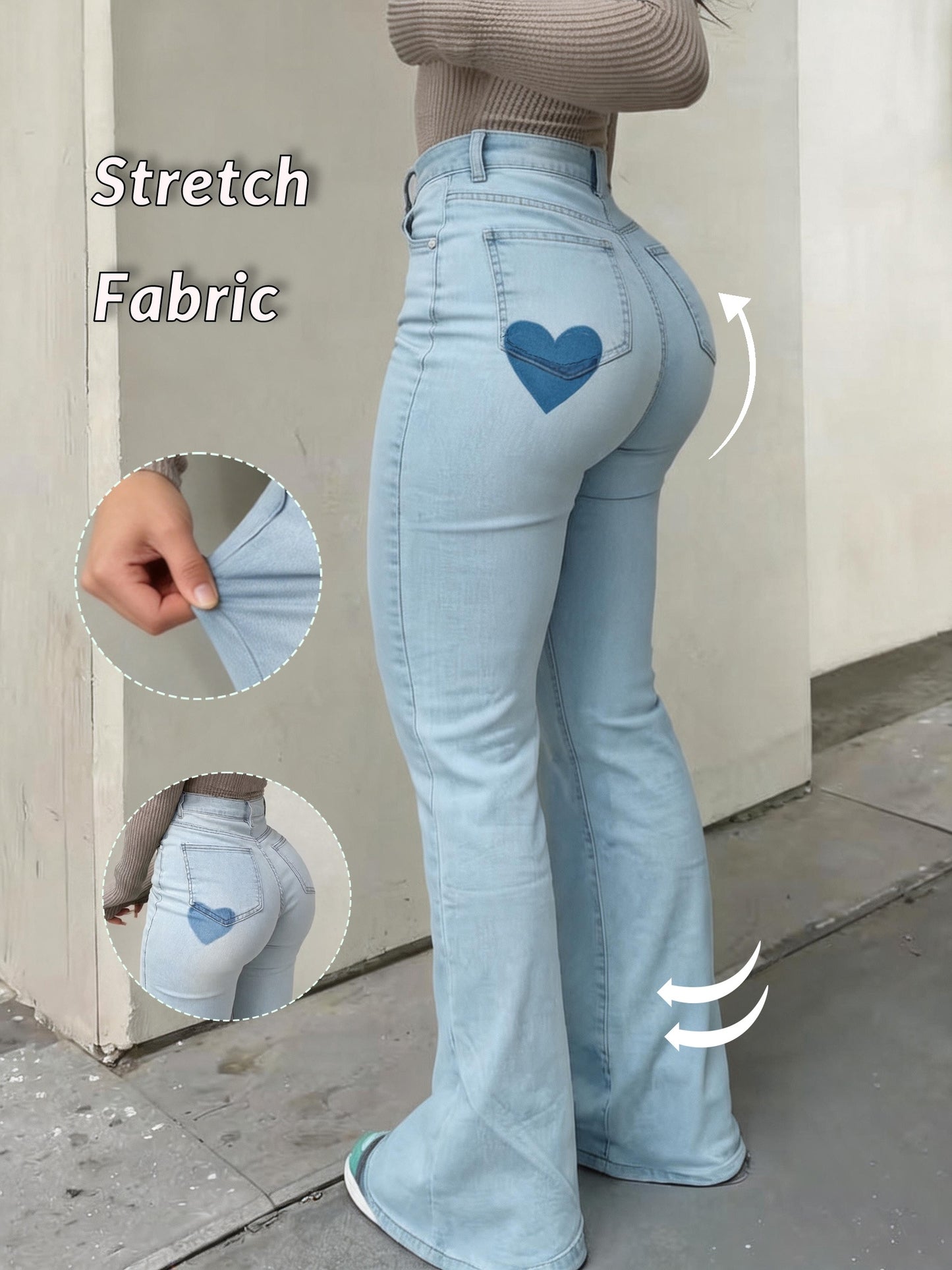 A Pair Of Plus-size Women'S Jeans, Flared Jeans, Slightly Stretchy, Lifts The Hips And Legs, Y2K Style, Fashionable, Casual And Elegant, Suitable For Various Occasions, Street Style, Evening Dates And Parties, Plus-size Jeans, Plus-size Denim.