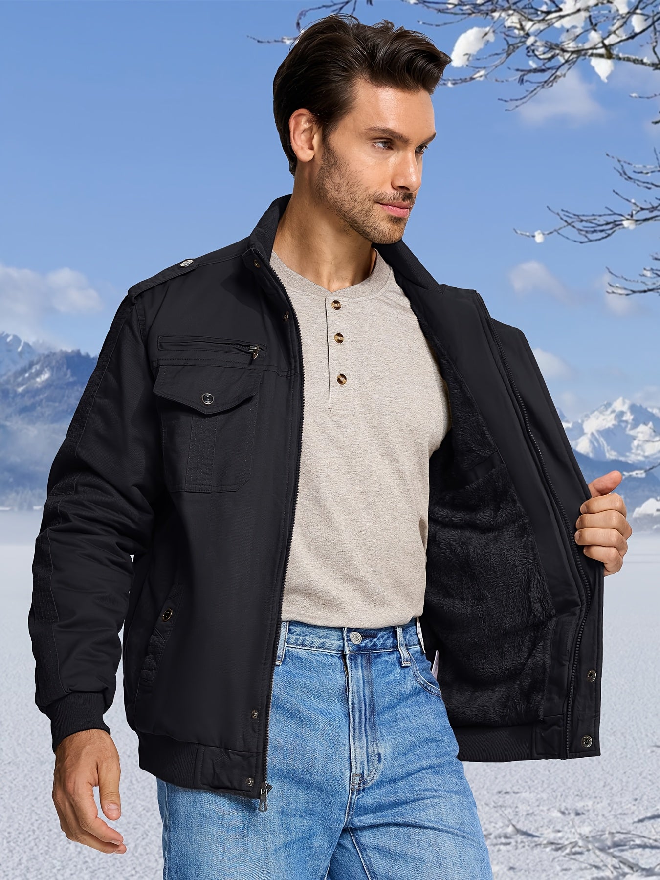 Men's Black Cotton Cargo Jacket - product view 11