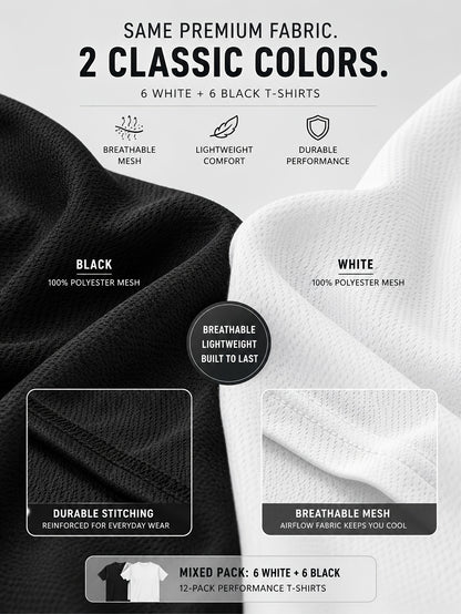 12pcs Unisex Men's And Women's Gym T Shirts, Moisture Wicking Quick Dry Short Sleeve Crew Neck Tees, Loose Fit Breathable Athletic Shirts for Workout, Training And Daily Rotation, Multi Pc Value Set, Camisetas Para Hombre