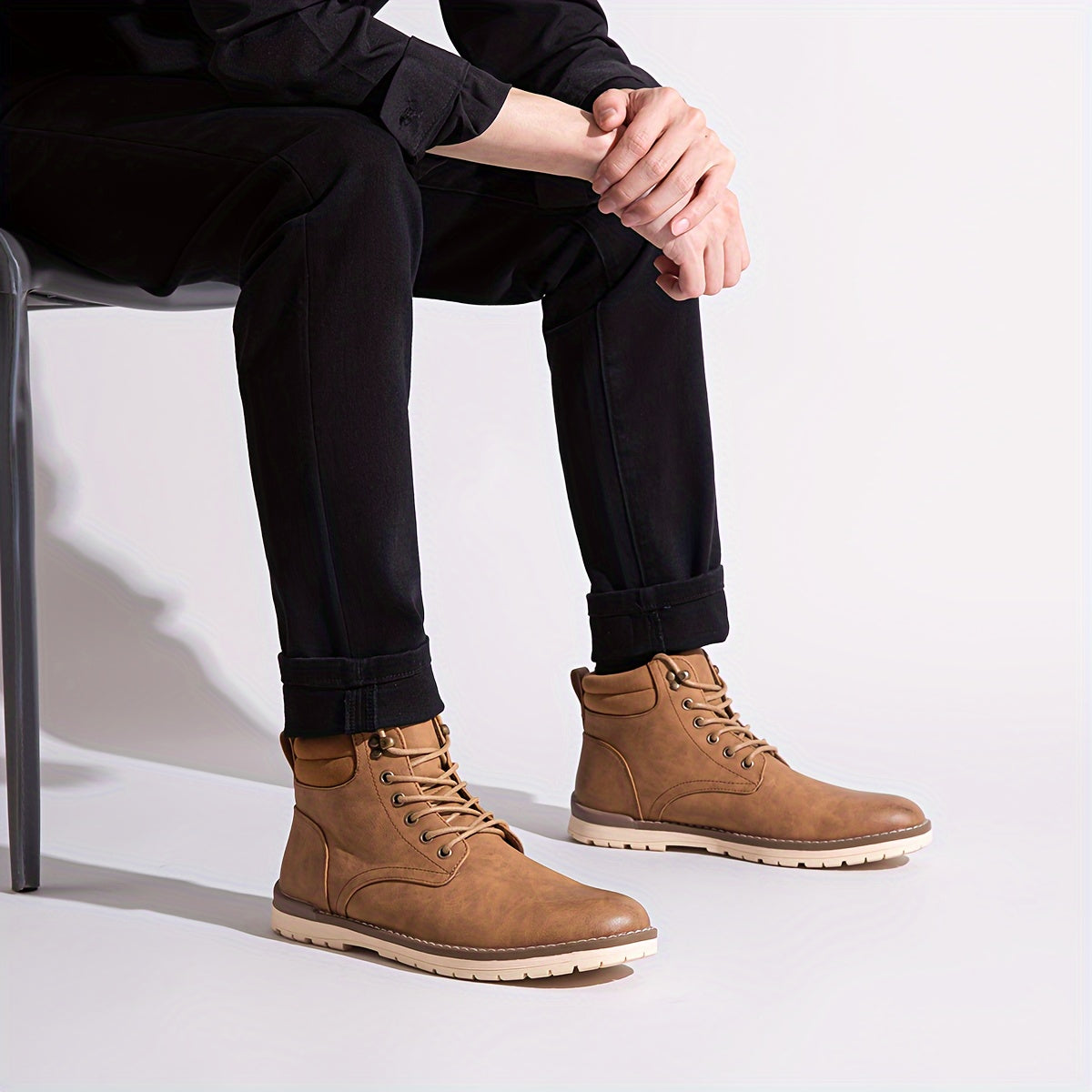 Men's Waterproof Hiking Boots Suitable for Outdoor, Trekking & Casual Wear - Upper & Sole, Mid-Calf Ankle, -Terrain Traction, - Mid-High Chukka Boots for Hiking,, Daily Use (Lace-Up)