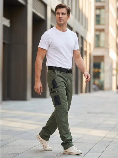 2pcs Men's Tactical Cargo Pants, Multi-Pocket Ripstop Work Trousers, High Quality Outdoor Hiking Pants, Durable Straight Leg Utility Pants for Work, Camping, Daily Wear