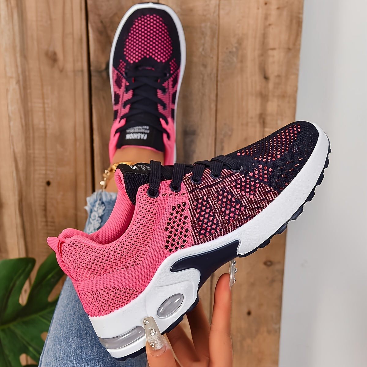 Sneakers, New Women's Road Running Shoes Knitted Mesh Color Blocked Breathable Comfortable Casual Shoes Lightweight Soft Bottom Air Cushion Cushioned Running Shoes Four Seasons Fashion Versatile Outdoor Leisure Sports Walking Women's Shoes