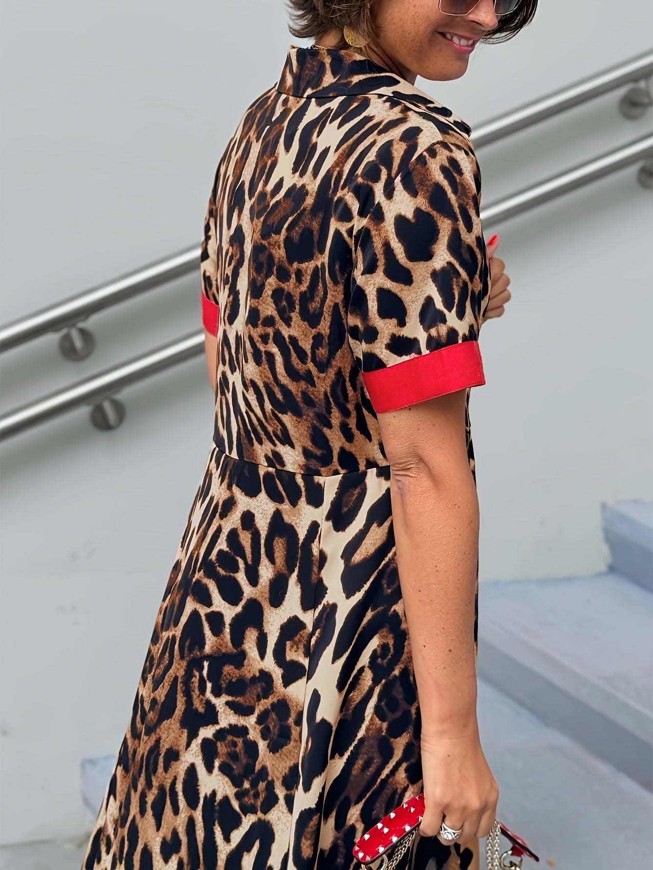 Women's Red Polyester Printed Short-Sleeve Dress - product view 2