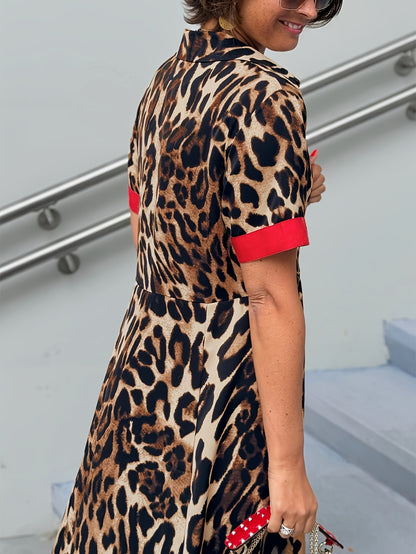 Women's Red Polyester Printed Short-Sleeve Dress - product view 2