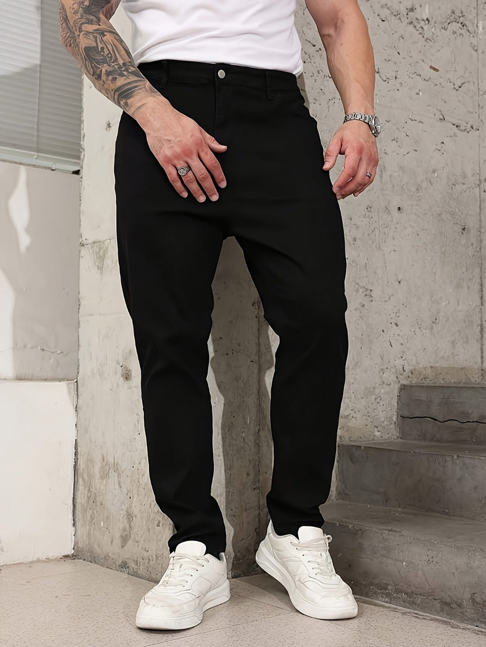 Men's Straight Leg Jeans - Black Denim Clean Finish Everyday 184677