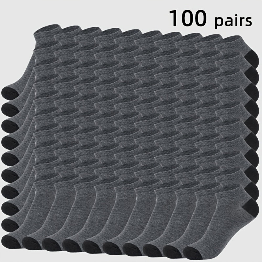 Men's Colorblock Ankle Socks - 100-Pair Pack
