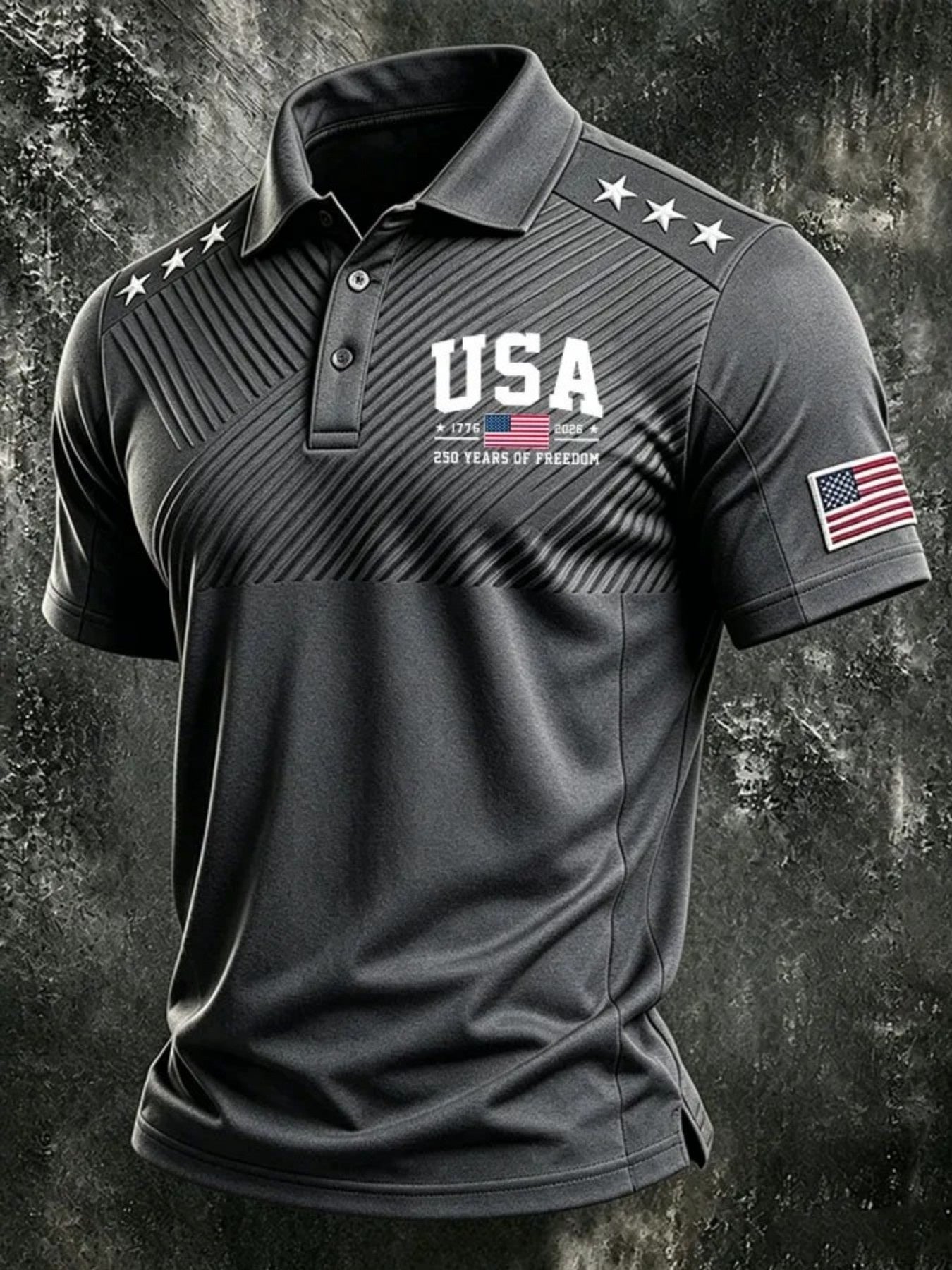 USA 1776-2026 250 Years of Freedom, Men'S Short-Sleeve Polo Shirt, Golf Polo Shirt, Polyester Fiber Fabric, Lightweight And Breathable, Suitable for Anniversary Celebrations