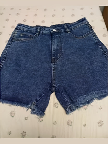 Dark Blue Denim High-Waist Denim Shorts - product view 6