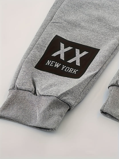 2025 Men'S Edition Solid Color Jogging Pants Featuring Dual Side Pockets And a Drawstring, Stylish Casual Trousers with 'NEW YORK' Print, Ideal for Outdoor Activities
