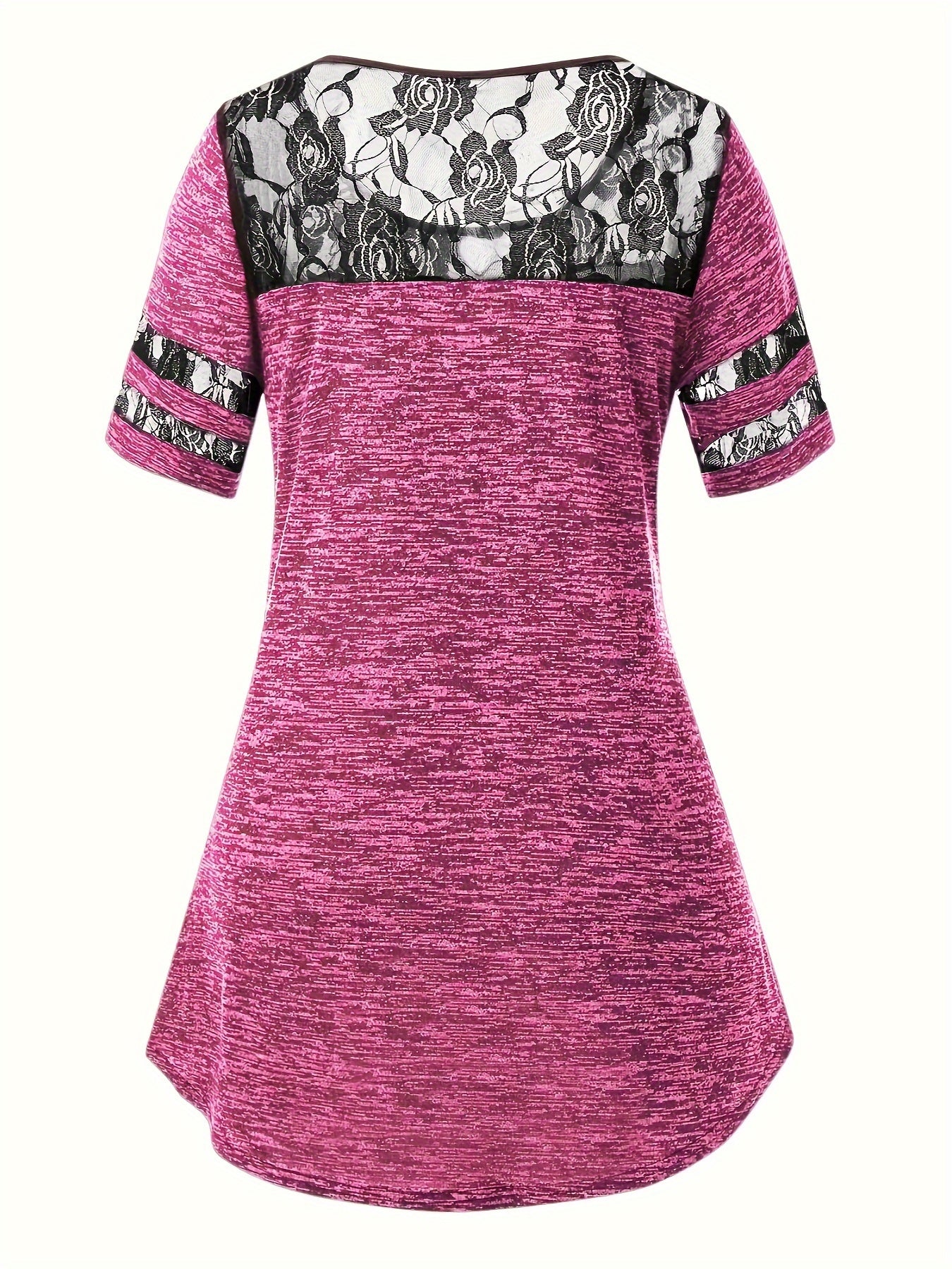 Plus Size - Plus Size - Women'S Plus Size Lace Trim Blouse Tops, Flattering V-Neck Tunic Shirt, Casual Dressy Elegant Tops, Flowy Tunic Top with Lace Sleeves, Comfort Stretch Blouse for Women, Loose Fit Shirt, Sizes XL-5X