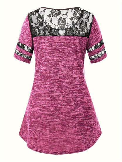 Plus Size - Plus Size - Women'S Plus Size Lace Trim Blouse Tops, Flattering V-Neck Tunic Shirt, Casual Dressy Elegant Tops, Flowy Tunic Top with Lace Sleeves, Comfort Stretch Blouse for Women, Loose Fit Shirt, Sizes XL-5X