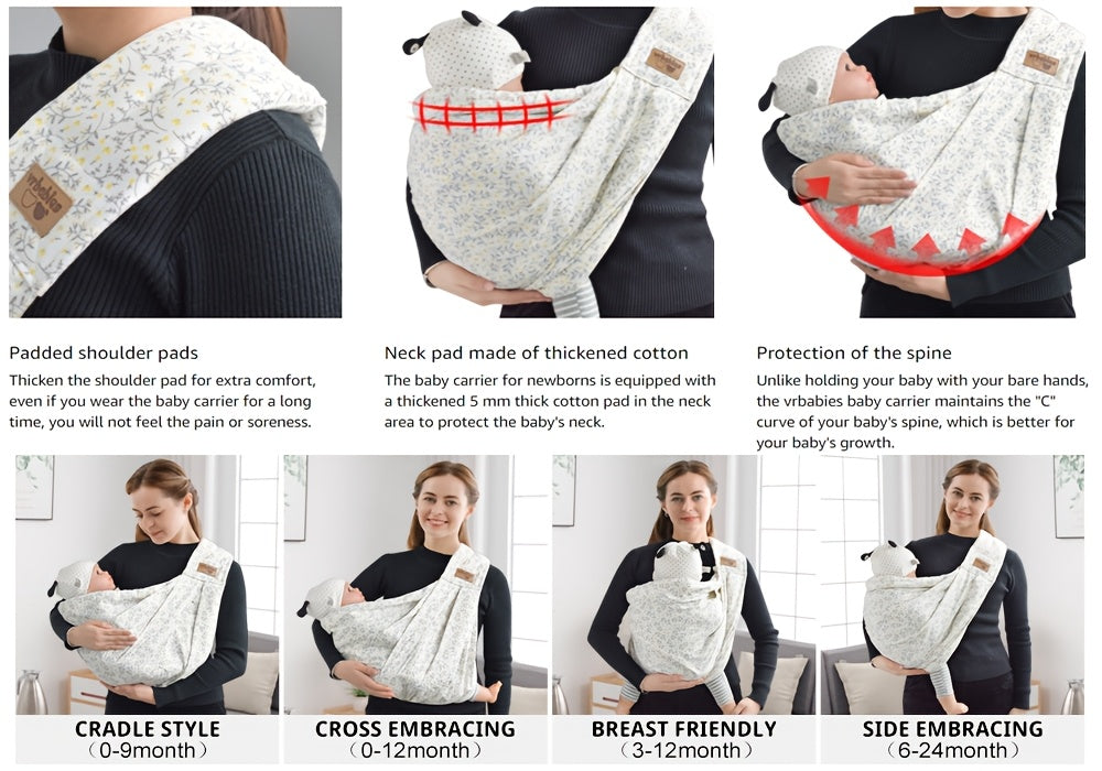 Vrbabies Baby Carrier From Newborn, Soft Lightweight Baby Sling with Pockets & Adjustable Shoulder Strap Easy Wearing, Front Baby Sling for Newborn And Toddler 1-24 Months