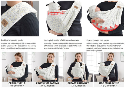 Vrbabies Baby Carrier From Newborn, Soft Lightweight Baby Sling with Pockets & Adjustable Shoulder Strap Easy Wearing, Front Baby Sling for Newborn And Toddler 1-24 Months