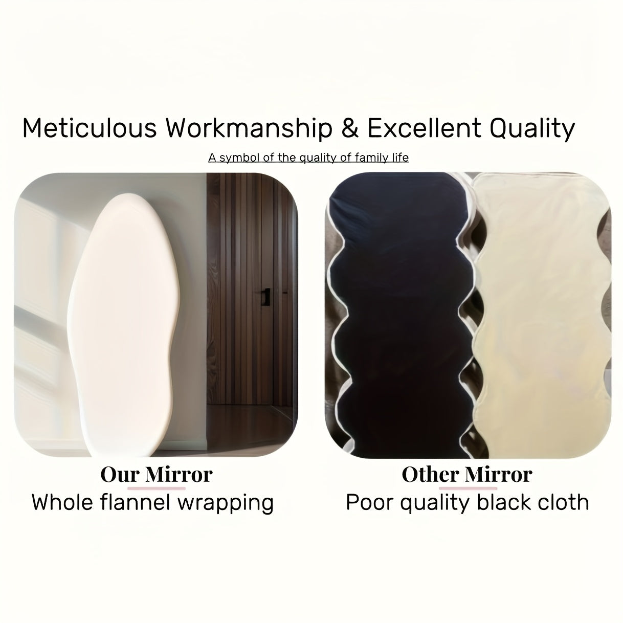 Irregular Velvet Frame Full Length Mirror Safe Rounded Corner for Kids Room (Milk Tea, White, Black, Green, Pink, Blue)