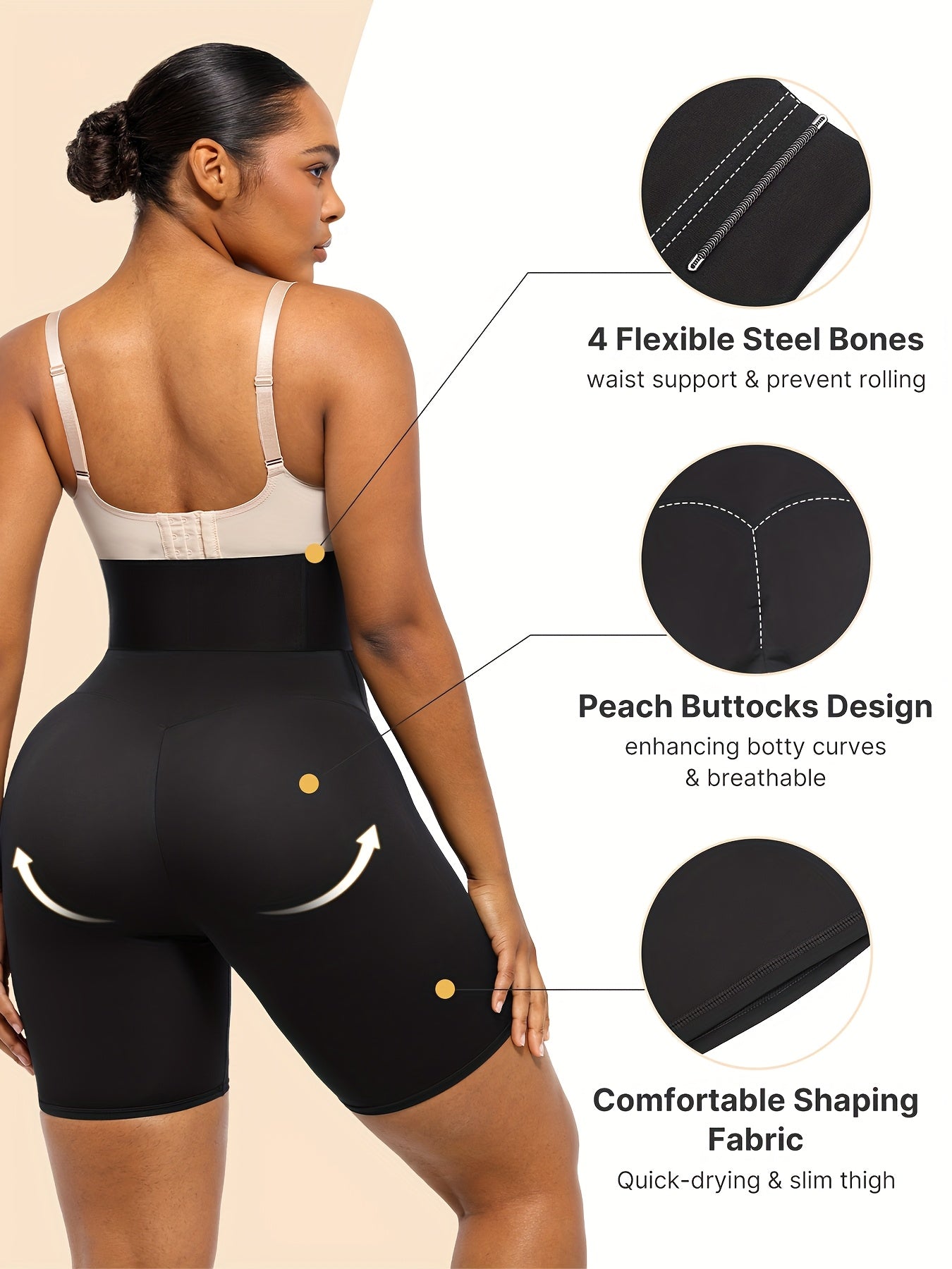 Women's Solid Color Comfortable High-waist Tummy Control Shapewear Shorts, 4 Flexible Steel Bones And Butt Lifter Thigh Slimer, for Perfect Underwear