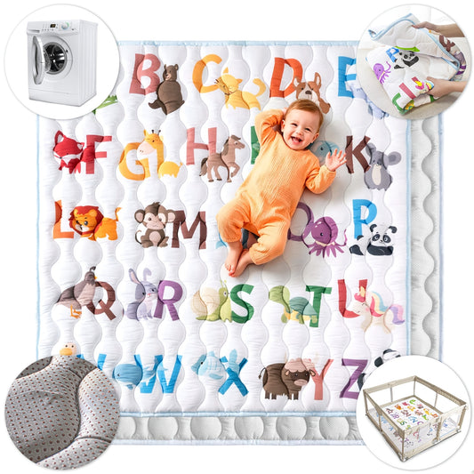 Baby Play Mat, 50x50 Playpen Mat with Super Soft Touch, Activity Mat with Upgraded Anti-Slip Bottom, Machine Washable Crawling Mat for Floor & Picnic