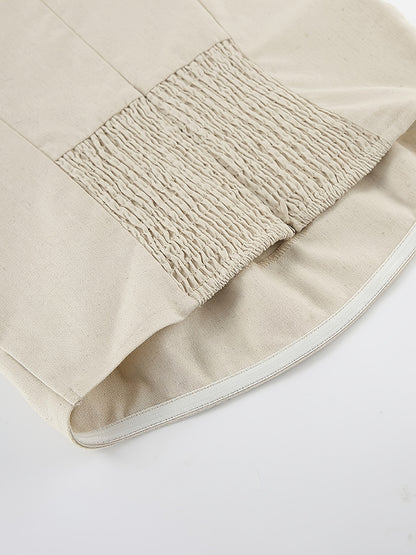 Linen Women's High-Waisted Strapless Backless Patchwork Pocket Dress Lightweight Casual Vacation Dress with Smooth Texture, Solid Color Long Dress for Spring Summer