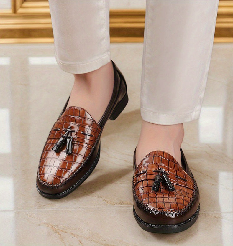 Python-Patterned Faux Leather Shoes, Brown British-Style Fashionable And Trendy Men'S Large-Size Business Formal Brown Casual Faux Leather Shoes, with Four-Season Comfortable And Wear-Resistant Rubber Soles