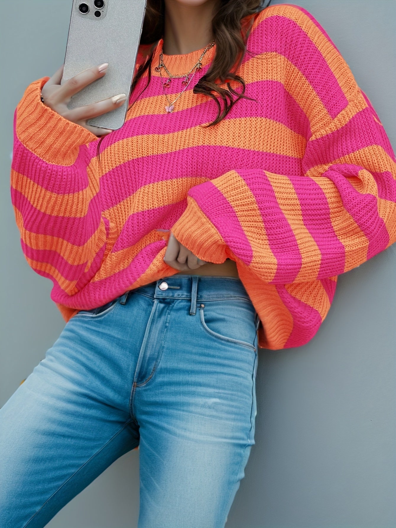 Loose-Fitting Striped Sweater with a Drop Shoulder Design for Women'S New Fashion
