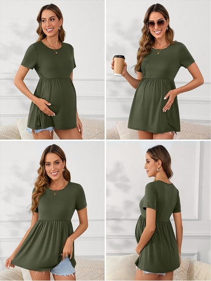3 Packs Women'S Maternity Tops Short Sleeve Scoop Neck Elastic Band High Waist Shirts Pregnancy Clothes