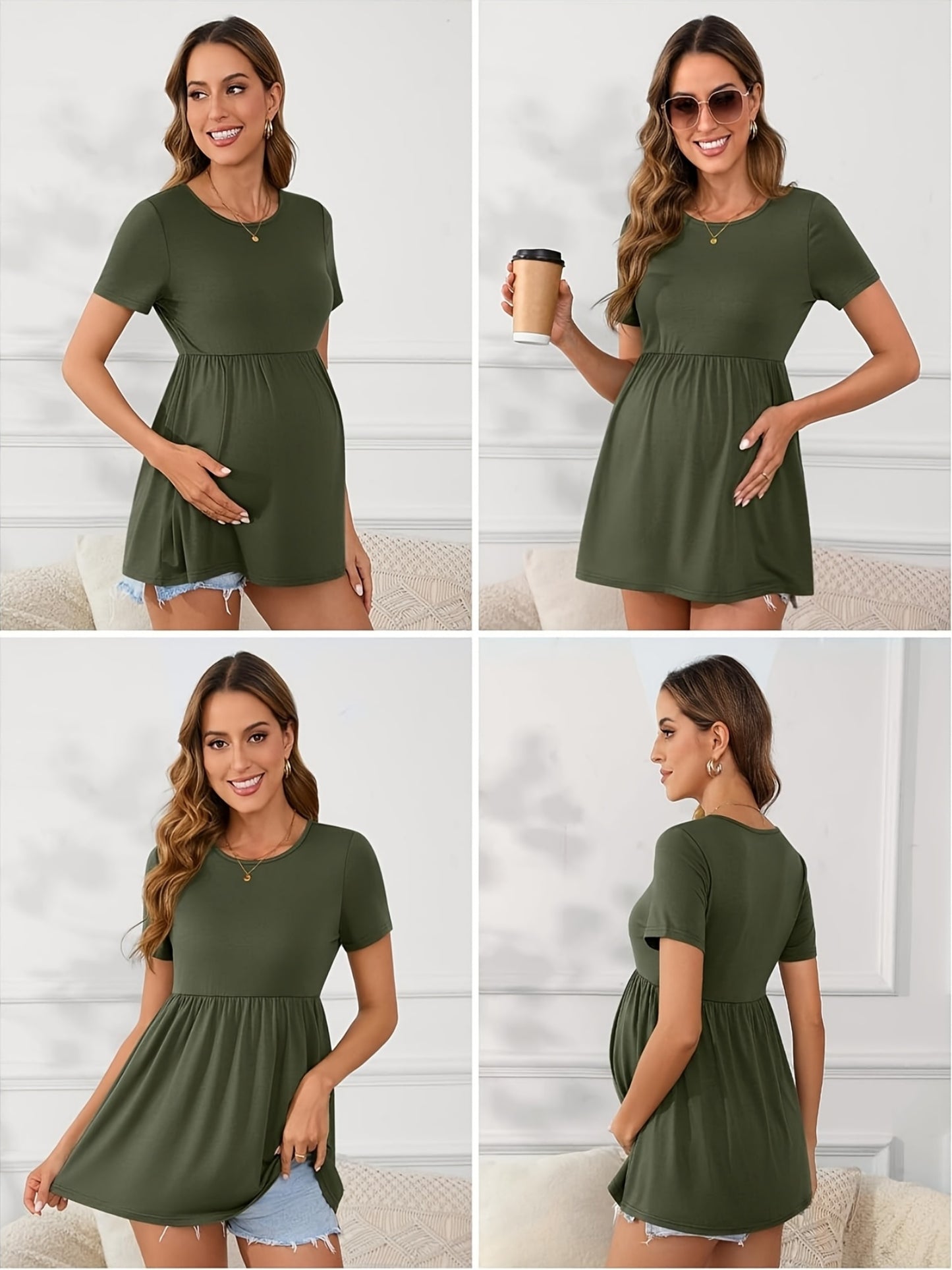 3 Packs Women'S Maternity Tops Short Sleeve Scoop Neck Elastic Band High Waist Shirts Pregnancy Clothes