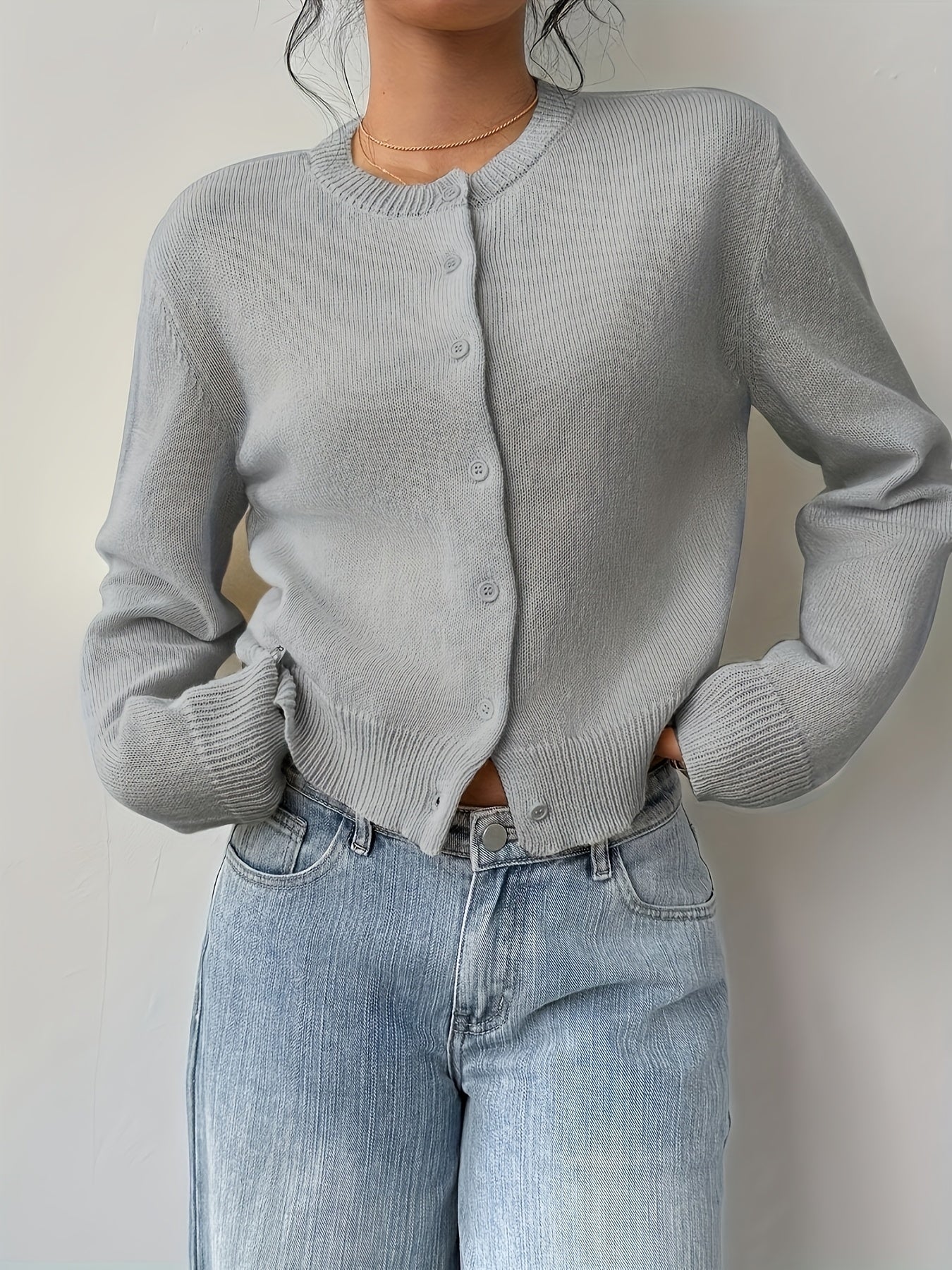Womens Local Warehouse New Arrivals, Spring Autumn Round Neck Button Cardigan, Elegant Noble Ladies Cropped Long Sleeve Tops, Soft Slim Fit Casual Daily Outerwear, Ropa De Mujer Fashion Female Clothes Discount Promotion