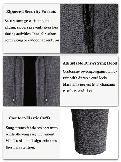 Men's Casual Hoodie, Hooded Mid Length Coat, Lined Zip Up Hoodie, Stylish Slim Fit Hoodie with Pockets, Suitable for Daily Wear, Outdoor Activities And Street