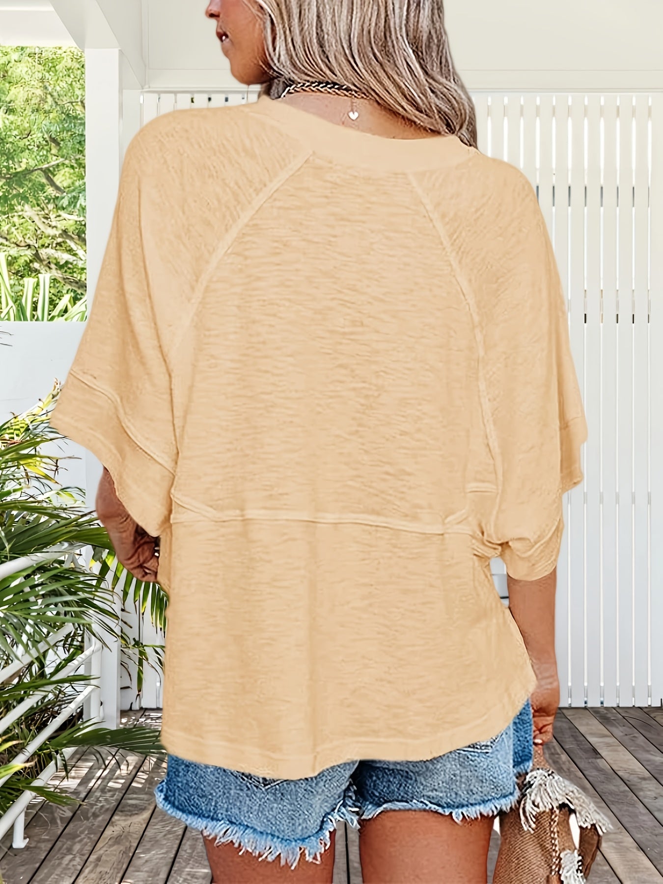 Women'S Summer Casual Crewneck Batwing Half Sleeve T-Shirts Solid Color Loose Fit Cute Basic Flowy Tops Tees Blouses
