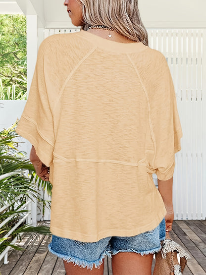 Women'S Summer Casual Crewneck Batwing Half Sleeve T-Shirts Solid Color Loose Fit Cute Basic Flowy Tops Tees Blouses