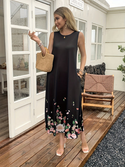 Women's New Digital Printing Holiday Leisure Elegant Business Commuter Evening Dresses Holiday Gift Pocket Suspender Dress